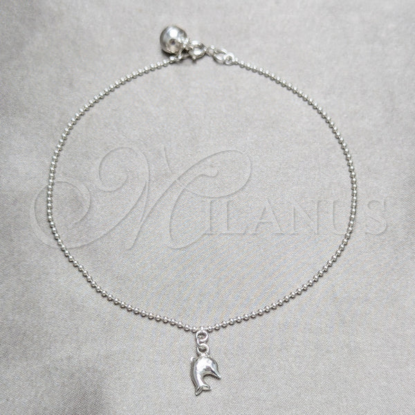 Sterling Silver Anklet — Charm Anklet Dolphin and Ball Design Polished 03. — main product view — SKU 157907 | Plata 925 tobillera — Charm Anklet delfín and Ball diseño pulido 03. — SKU 157907