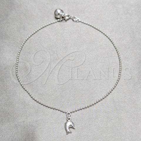 Sterling Silver Charm Anklet , Dolphin and Ball Design, Polished, Silver Finish, 03.409.0048.10 (02 MM Thickness, 10 Inches Length)
