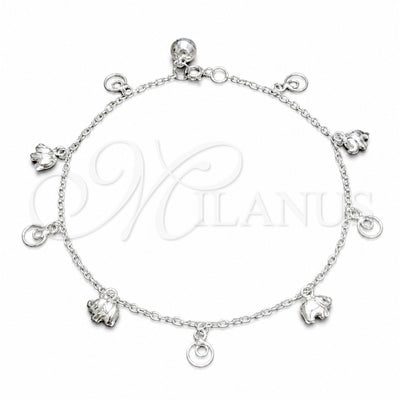 Sterling Silver Charm Anklet, Elephant Design, Polished, Silver Finish, 03.409.0049.10 (02 MM Thickness, 10 for wholesale, main product view