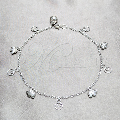Sterling Silver Charm Anklet , Elephant Design, Polished, Silver Finish, 03.409.0049.10 (02 MM Thickness, 10 Inches Length)