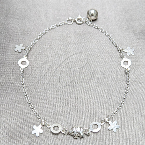 Sterling Silver Anklet — Charm Anklet Flower and Elephant Design Polished 03. — main product view — SKU 157909 | Plata 925 tobillera — Charm Anklet flor and Elephant diseño pulido 03. — SKU 157909