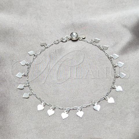 Sterling Silver Charm Anklet , Heart Design, Polished, Silver Finish, 03.409.0051.10 (02 MM Thickness, 10 Inches Length)