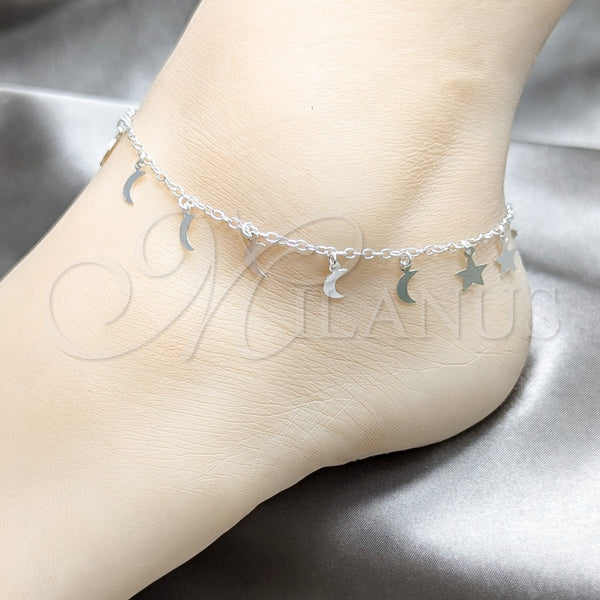 Sterling Silver Anklet — Charm Anklet Moon and Star Design Polished 03. — alternate product view — SKU 157911 | Plata 925 tobillera — Charm Anklet Moon and estrella diseño pulido 03. — SKU 157911