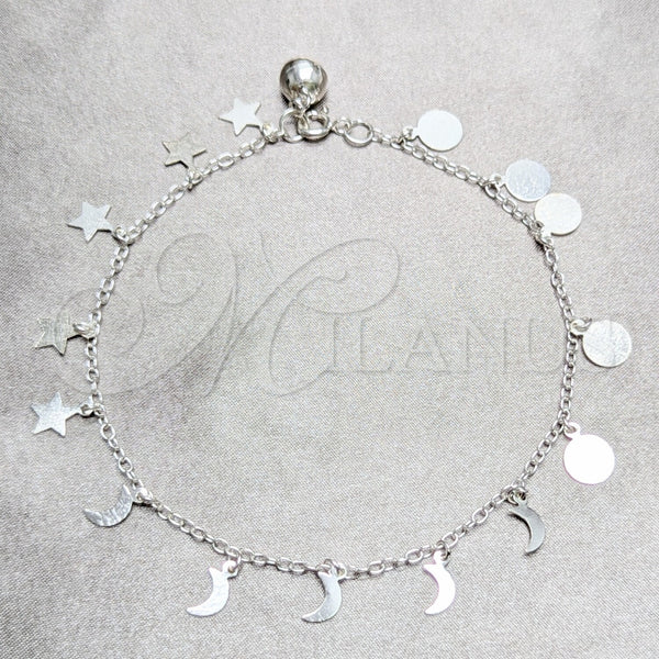 Sterling Silver Anklet — Charm Anklet Moon and Star Design Polished 03. — main product view — SKU 157911 | Plata 925 tobillera — Charm Anklet Moon and estrella diseño pulido 03. — SKU 157911