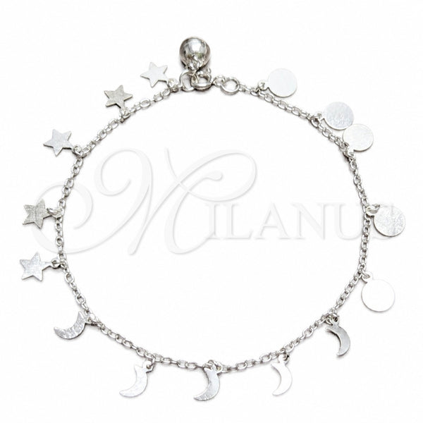 Sterling Silver Anklet — Charm Anklet Moon and Star Design Polished 03. — main product view — SKU 157911 | Plata 925 tobillera — Charm Anklet Moon and estrella diseño pulido 03. — SKU 157911