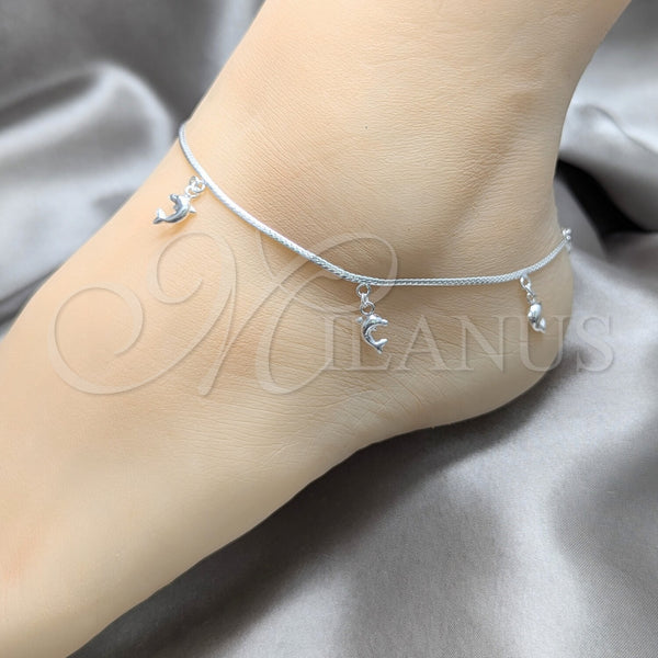 Sterling Silver Anklet — Charm Anklet Dolphin Design Polished 03. 01 MM — alternate product view — SKU 157912 | Plata 925 tobillera — Charm Anklet delfín diseño pulido 03. 01 MM — SKU 157912