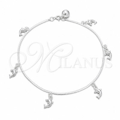 Sterling Silver Charm Anklet, Dolphin Design, Polished, Silver Finish, 03.409.0053.10 (01 MM Thickness, 10 for wholesale, main product view