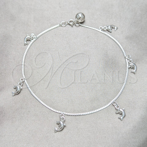 Sterling Silver Charm Anklet , Dolphin Design, Polished, Silver Finish, 03.409.0053.10 (01 MM Thickness, 10 Inches Length)