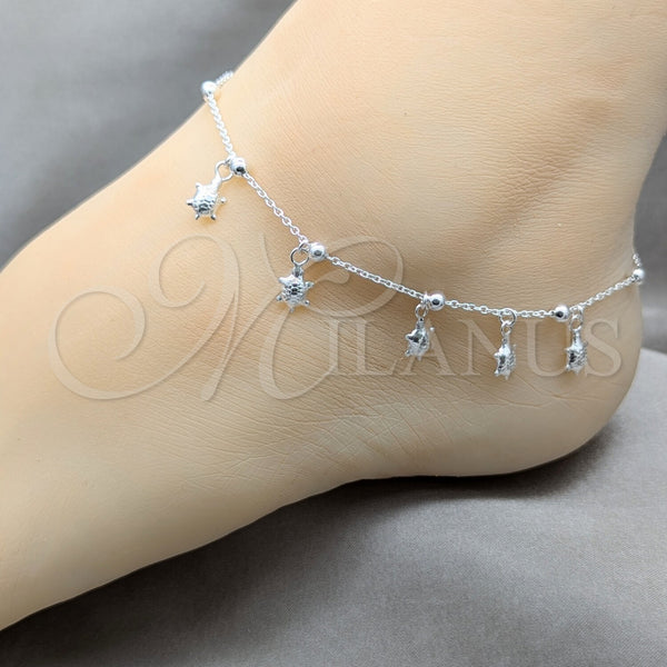 Sterling Silver Anklet — Charm Anklet Turtle and Ball Design Polished 03. — alternate product view — SKU 157913 | Plata 925 tobillera — Charm Anklet Turtle and Ball diseño pulido 03. — SKU 157913