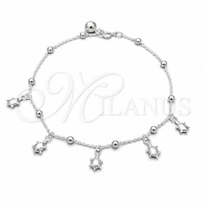 Sterling Silver Charm Anklet, Turtle and Ball Design, Polished, Silver Finish, 03.409.0054.10 (01 MM Thickness for wholesale, main product view