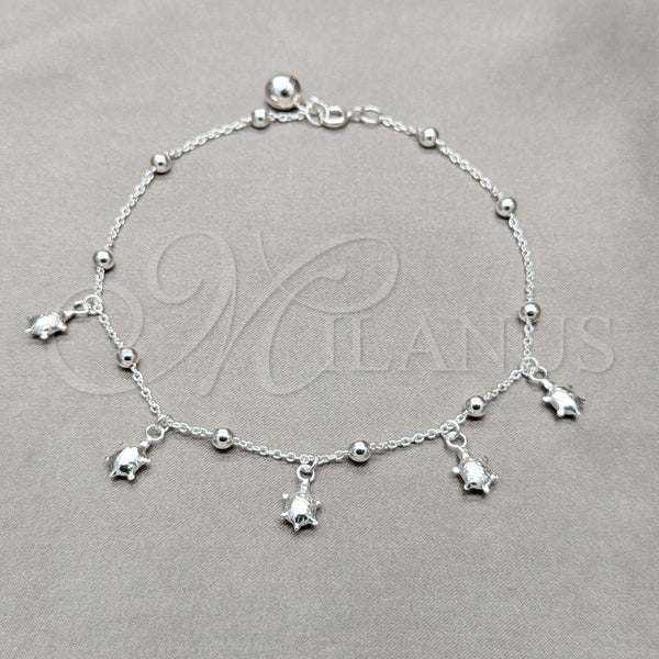 Sterling Silver Anklet — Charm Anklet Turtle and Ball Design Polished 03. — main product view — SKU 157913 | Plata 925 tobillera — Charm Anklet Turtle and Ball diseño pulido 03. — SKU 157913