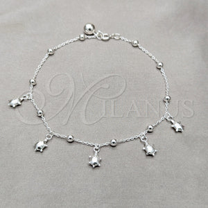 Sterling Silver Anklet — Charm Anklet Turtle and Ball Design Polished 03. — main product view — SKU 157913 | Plata 925 tobillera — Charm Anklet Turtle and Ball diseño pulido 03. — SKU 157913
