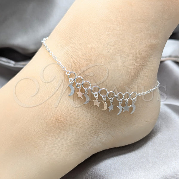 Sterling Silver Anklet — Charm Anklet Star and Moon Design Polished 03. — alternate product view — SKU 157914 | Plata 925 tobillera — Charm Anklet estrella and Moon diseño pulido 03. — SKU 157914