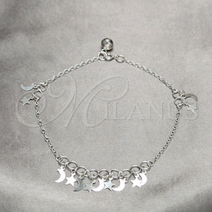 Sterling Silver Anklet — Charm Anklet Star and Moon Design Polished 03. — main product view — SKU 157914 | Plata 925 tobillera — Charm Anklet estrella and Moon diseño pulido 03. — SKU 157914