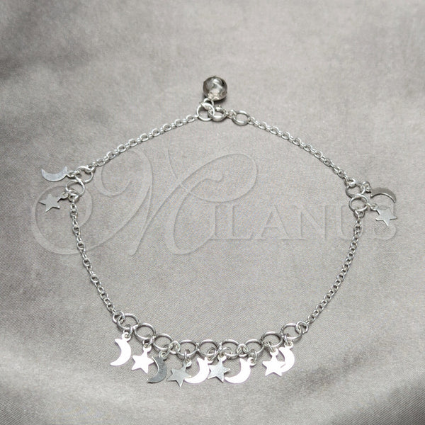 Sterling Silver Anklet — Charm Anklet Star and Moon Design Polished 03. — main product view — SKU 157914 | Plata 925 tobillera — Charm Anklet estrella and Moon diseño pulido 03. — SKU 157914