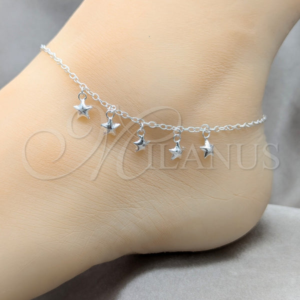 Sterling Silver Anklet — Charm Anklet Star Design Polished 03. 01 MM — alternate product view — SKU 157915 | Plata 925 tobillera — Charm Anklet estrella diseño pulido 03. 01 MM — SKU 157915