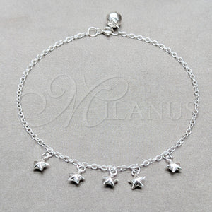 Sterling Silver Anklet — Charm Anklet Star Design Polished 03. 01 MM — main product view — SKU 157915 | Plata 925 tobillera — Charm Anklet estrella diseño pulido 03. 01 MM — SKU 157915