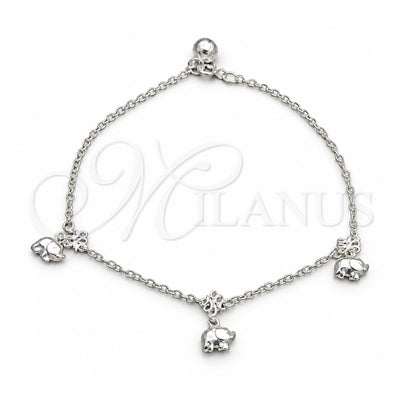 Sterling Silver Charm Anklet , Elephant Design, Polished, Silver Finish, 03.409.0057.10 (01 MM Thickness, 10 Inches Length)