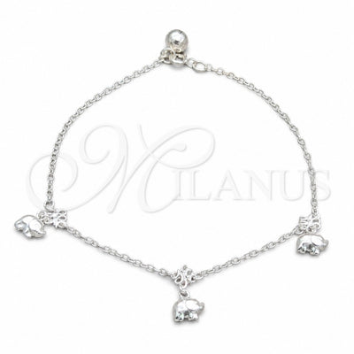 Sterling Silver Charm Anklet, Elephant Design, Polished, Silver Finish, 03.409.0057.10 (01 MM Thickness, 10 for wholesale, main product view
