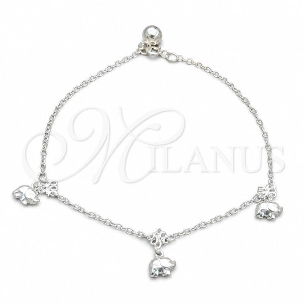 Sterling Silver Charm Anklet , Elephant Design, Polished, Silver Finish, 03.409.0057.10 (01 MM Thickness, 10 Inches Length)