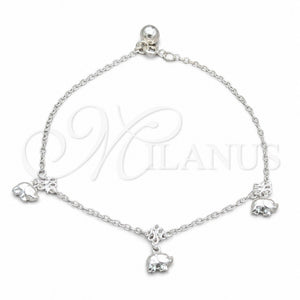 Sterling Silver Charm Anklet , Elephant Design, Polished, Silver Finish, 03.409.0057.10 (01 MM Thickness, 10 Inches Length)
