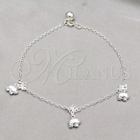 Sterling Silver Charm Anklet , Elephant Design, Polished, Silver Finish, 03.409.0057.10 (01 MM Thickness, 10 Inches Length)