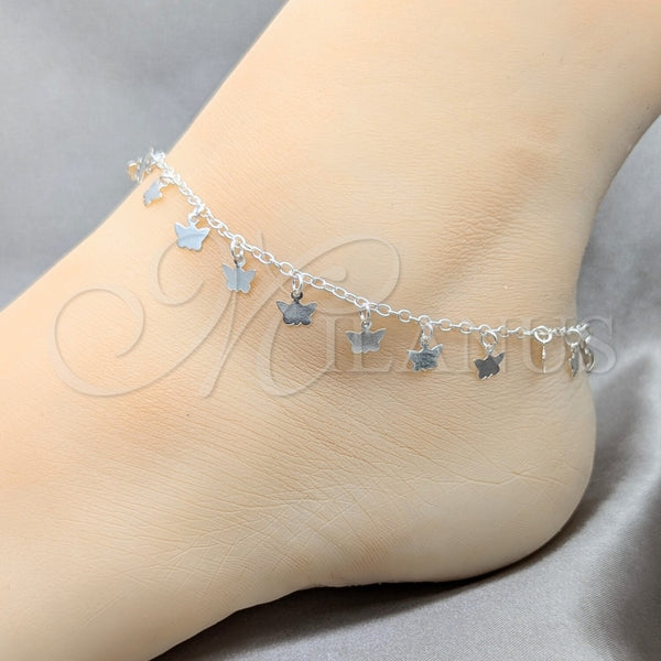 Sterling Silver Anklet — Charm Anklet Butterfly Design Polished 03. 01 MM — alternate product view — SKU 157917 | Plata 925 tobillera — Charm Anklet mariposa diseño pulido 03. 01 MM — SKU 157917