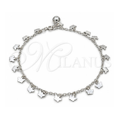 Sterling Silver Charm Anklet , Butterfly Design, Polished, Silver Finish, 03.409.0058.10 (01 MM Thickness, 10 Inches Length)