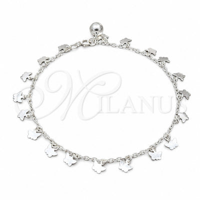 Sterling Silver Charm Anklet, Butterfly Design, Polished, Silver Finish, 03.409.0058.10 (01 MM Thickness, 10 for wholesale, main product view