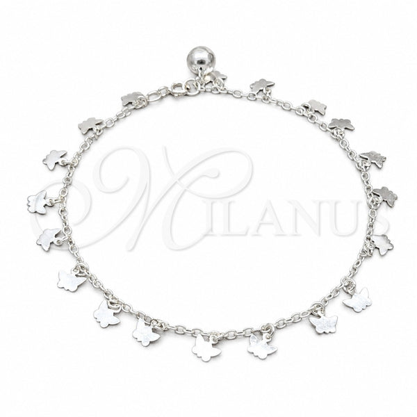 Sterling Silver Charm Anklet , Butterfly Design, Polished, Silver Finish, 03.409.0058.10 (01 MM Thickness, 10 Inches Length)