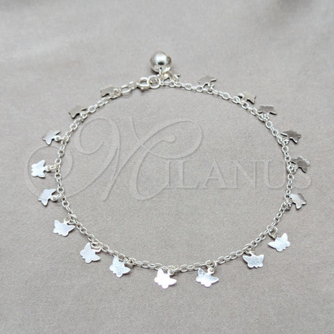 Sterling Silver Charm Anklet , Butterfly Design, Polished, Silver Finish, 03.409.0058.10 (01 MM Thickness, 10 Inches Length)