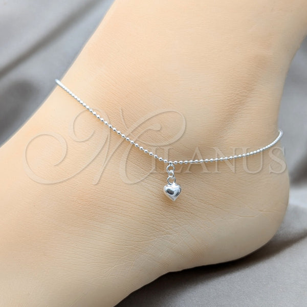 Sterling Silver Anklet — Charm Anklet Heart Design Polished 03. 01 MM — alternate product view — SKU 157918 | Plata 925 tobillera — Charm Anklet corazón diseño pulido 03. 01 MM — SKU 157918