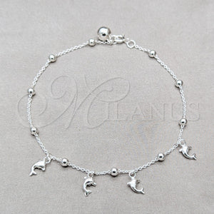 Sterling Silver Anklet — Charm Anklet Dolphin and Ball Design Polished 03. — main product view — SKU 157919 | Plata 925 tobillera — Charm Anklet delfín and Ball diseño pulido 03. — SKU 157919