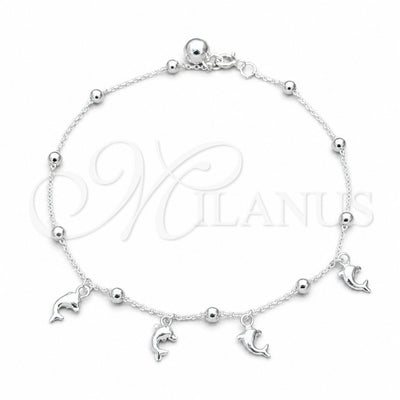 Sterling Silver Charm Anklet, Dolphin and Ball Design, Polished, Silver Finish, 03.409.0060.10 (01 MM for wholesale, main product view