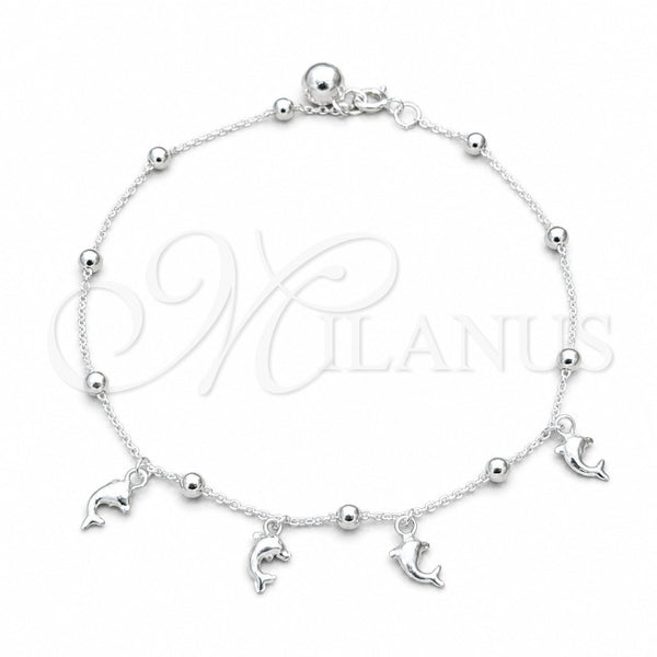 Sterling Silver Charm Anklet , Dolphin and Ball Design, Polished, Silver Finish, 03.409.0060.10 (01 MM Thickness, 10 Inches Length)