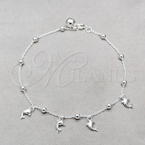 Sterling Silver Anklet — Charm Anklet Dolphin and Ball Design Polished 03. — main product view — SKU 157919 | Plata 925 tobillera — Charm Anklet delfín and Ball diseño pulido 03. — SKU 157919