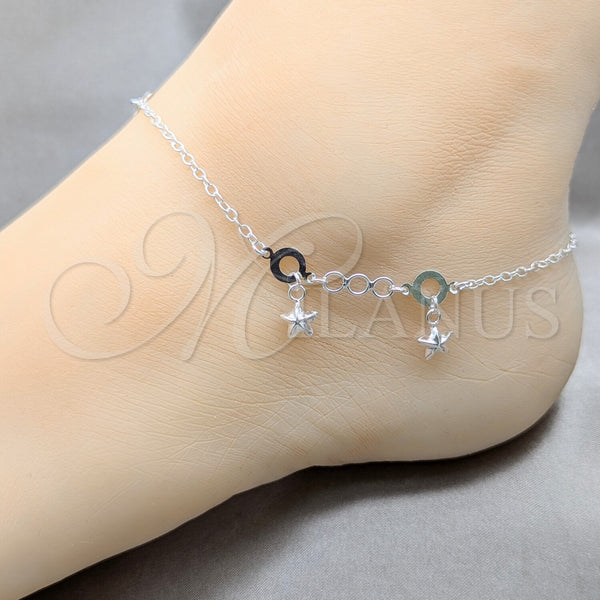 Sterling Silver Anklet — Charm Anklet Star Design Polished 03. 01 MM — alternate product view — SKU 157920 | Plata 925 tobillera — Charm Anklet estrella diseño pulido 03. 01 MM — SKU 157920