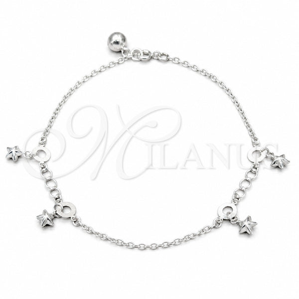 Sterling Silver Anklet — Charm Anklet Star Design Polished 03. 01 MM — main product view — SKU 157920 | Plata 925 tobillera — Charm Anklet estrella diseño pulido 03. 01 MM — SKU 157920