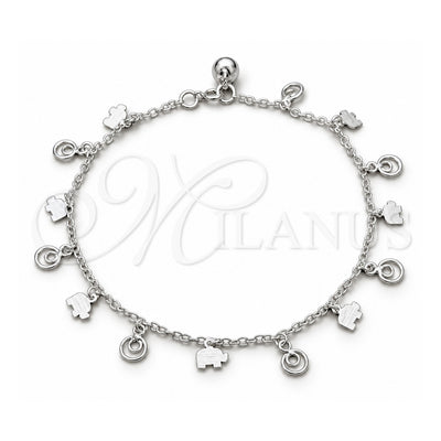 Sterling Silver Charm Anklet , Elephant Design, Polished, Silver Finish, 03.409.0062.10 (01 MM Thickness, 10 Inches Length)