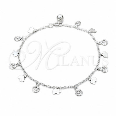 Sterling Silver Charm Anklet, Elephant Design, Polished, Silver Finish, 03.409.0062.10 (01 MM Thickness, 10 for wholesale, main product view