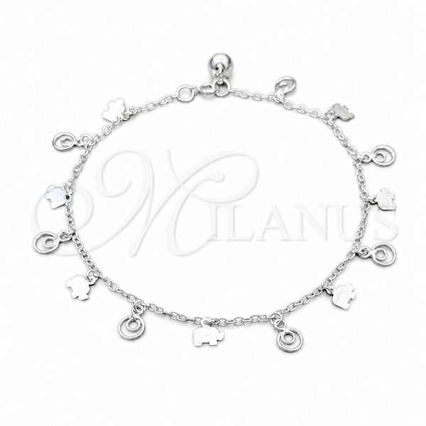 Sterling Silver Charm Anklet , Elephant Design, Polished, Silver Finish, 03.409.0062.10 (01 MM Thickness, 10 Inches Length)