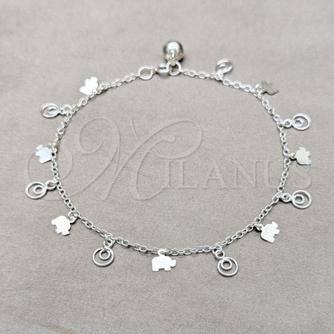 Sterling Silver Charm Anklet , Elephant Design, Polished, Silver Finish, 03.409.0062.10 (01 MM Thickness, 10 Inches Length)