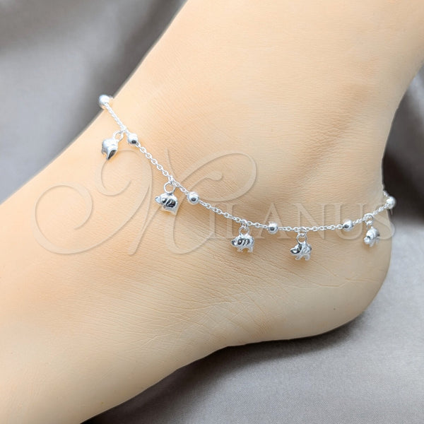 Sterling Silver Anklet — Charm Anklet Elephant and Ball Design Polished 03. — alternate product view — SKU 157922 | Plata 925 tobillera — Charm Anklet Elephant and Ball diseño pulido 03. — SKU 157922