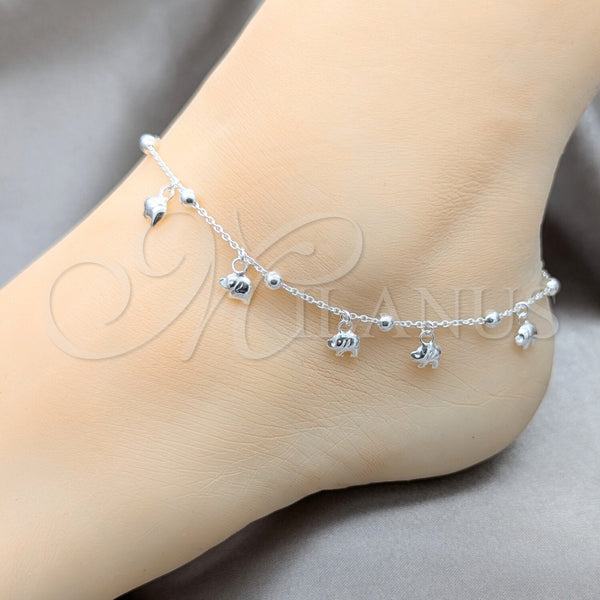Sterling Silver Charm Anklet , Elephant and Ball Design, Polished, Silver Finish, 03.409.0063.10 (01 MM Thickness, 10 Inches Length)