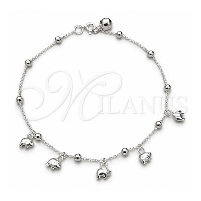Sterling Silver Charm Anklet , Elephant and Ball Design, Polished, Silver Finish, 03.409.0063.10 (01 MM Thickness, 10 Inches Length)