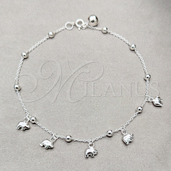 Sterling Silver Anklet — Charm Anklet Elephant and Ball Design Polished 03. — main product view — SKU 157922 | Plata 925 tobillera — Charm Anklet Elephant and Ball diseño pulido 03. — SKU 157922