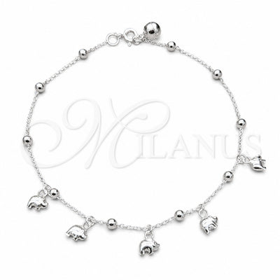 Sterling Silver Charm Anklet, Elephant and Ball Design, Polished, Silver Finish, 03.409.0063.10 (01 MM for wholesale, main product view
