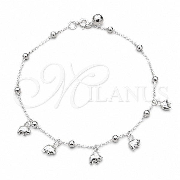 Sterling Silver Charm Anklet , Elephant and Ball Design, Polished, Silver Finish, 03.409.0063.10 (01 MM Thickness, 10 Inches Length)