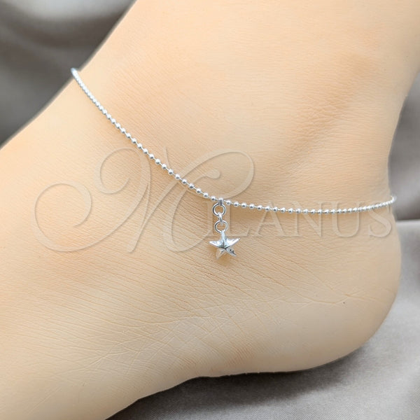 Sterling Silver Anklet — Charm Anklet Star Design Polished 03. 01 MM — alternate product view — SKU 157923 | Plata 925 tobillera — Charm Anklet estrella diseño pulido 03. 01 MM — SKU 157923