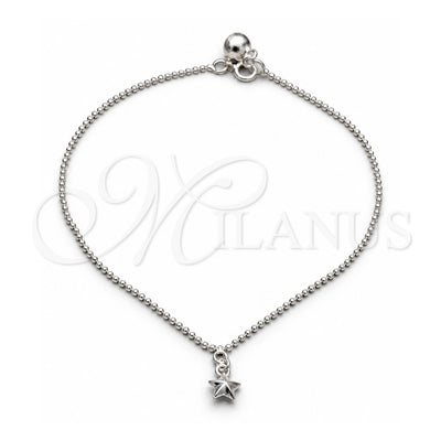Sterling Silver Charm Anklet , Star Design, Polished, Silver Finish, 03.409.0064.10 (01 MM Thickness, 10 Inches Length)